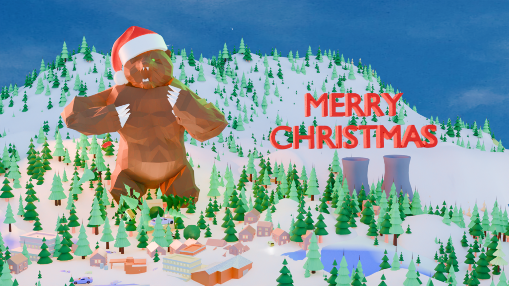 Christmas Bear 3d animation bear in santa hat smashes christmas