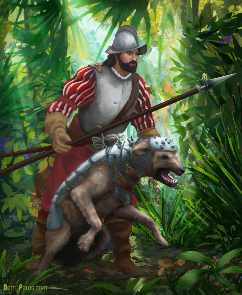 Fantasy soldier with war dog illustration